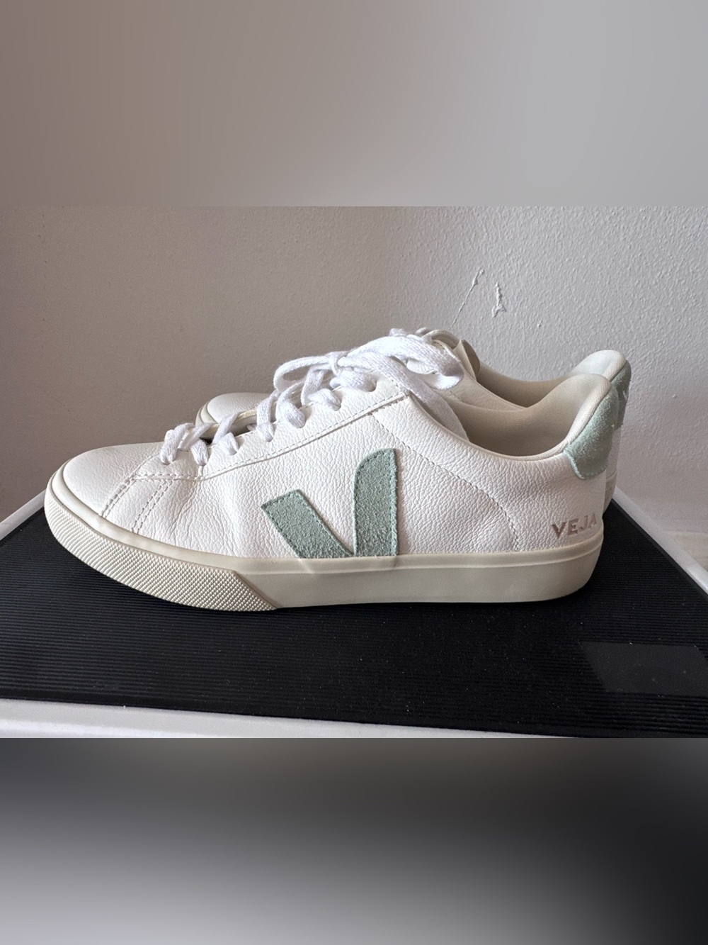 Vega White Leather Sneakers with Teal